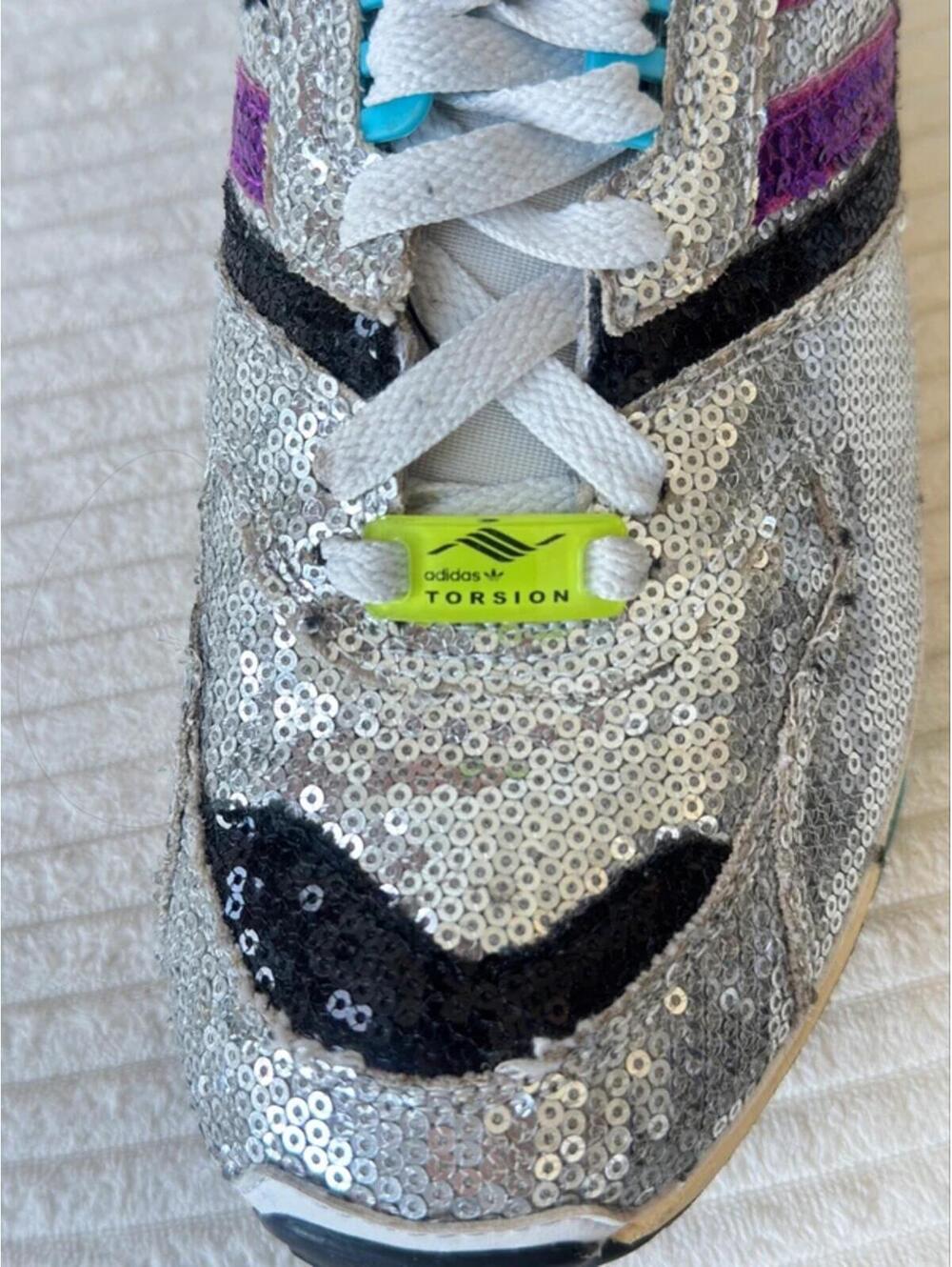 Adidas ZX 4000 Crystal White Silver Purple Sequin Sneakers - Picture 7 of 9
